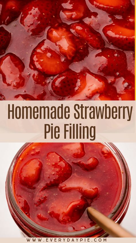 Ditch the can and make Strawberry Pie Filling from scratch. It's vibrant and bright and perfect for pies, desserts, or any other sweet treat that calls for strawberry pie filling or strawberry topping. Homemade Strawberry Pie, Homemade Strawberry Pie Recipe, Homemade Fruit Pie Filling, Fresh Strawberry Pie Recipe, How To Make Pie Filling, How To Make Strawberry Pie Filling, Recipe For Strawberry Pie, Homemade Strawberry Pie Filling, What Can I Make With Strawberry Pie Filling