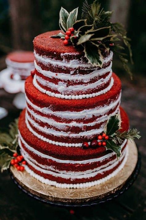 Red velvet wedding cake for Christmas themed wedding Christmas Wedding Cake, Christmas Wedding Themes, Christmas Wedding Inspiration, Red Birthday Cakes, Christmas Wedding Cakes, Christmas Wedding Decorations, Winter Wedding Cake, Winter Wedding Decorations, December Wedding