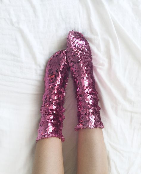 Sequin socks fuchsia pink mood sparkle glitter wow Sequin Socks, Aesthetic Morado, Bling Socks, Fashion Core, Glitter Socks, Sequin Shoes, Fishnet Socks, Pink Life, New Years Dress