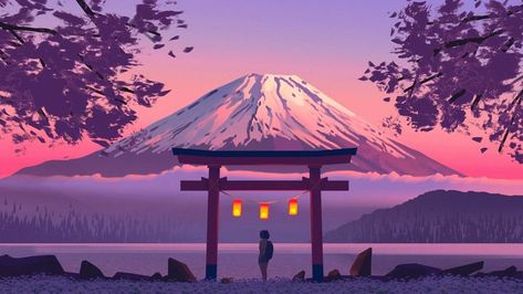 Japan Mountain Anime Backgrounds Wallpapers Landscape Pc, Hd Wallpaper For Desktop, Gaming Screen, Japanese Background, Ultra Hd Wallpaper, Japanese Mountains, Japanese Shrine, Fuji Mountain, Ipad Aesthetic