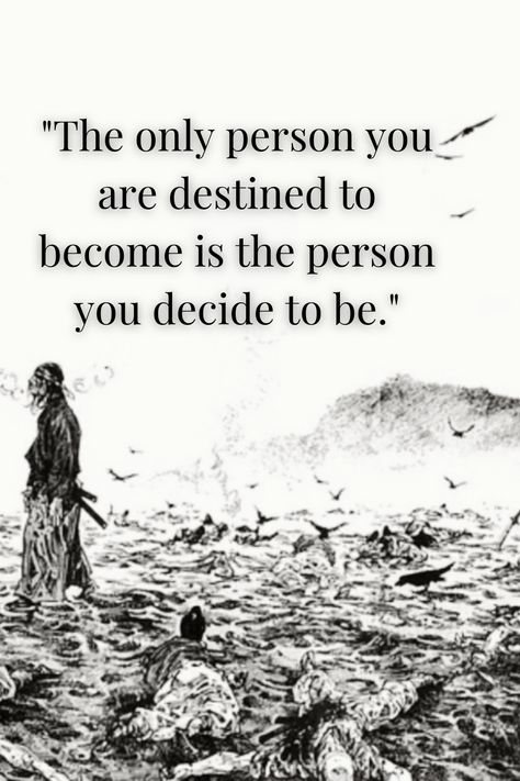 This quote emphasizes that our destiny is not predetermined by external factors or circumstances. Instead, it highlights the power of personal choice and self-determination. We have the freedom to shape our own path and become the person we wish to be by making conscious decisions and taking responsibility for our actions, ultimately defining our own destiny through our choices. #quote #self-improvement #vagabond Responsibility Quotes, Destiny Quotes, Taking Responsibility, Choices Quotes, Church Quotes, Self Determination, The Freedom, Counseling, Self Improvement