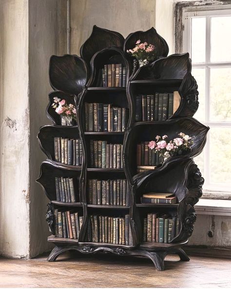 Goth Bookshelf, Gothic Bookcase, Coffin Bookshelf, Enchanted Book, Dark Home Decor, Dr House, Dark Home, Library Ideas, Decor Pieces