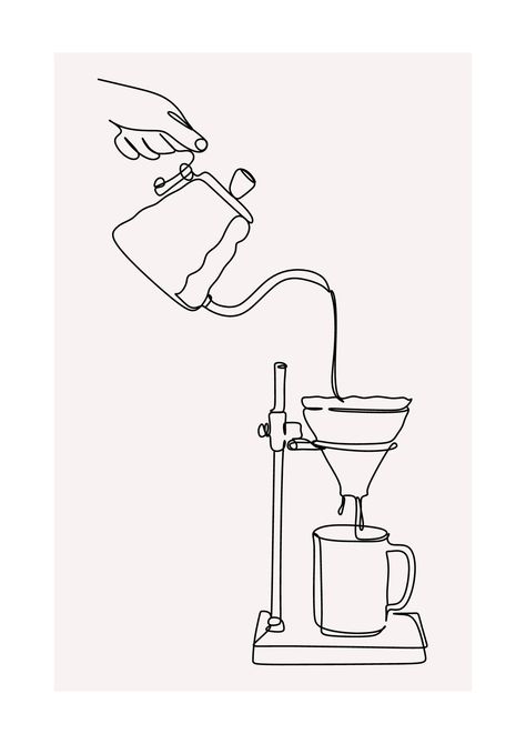 Coffee Poster Ideas, Coffee Process Illustration, Coffee Sketch Drawing, Kitchen Tattoo Ideas, Coffee Line Art, Hand Drip Coffee, Logo Design Coffee, Coffee Process, Coffee Poster Design