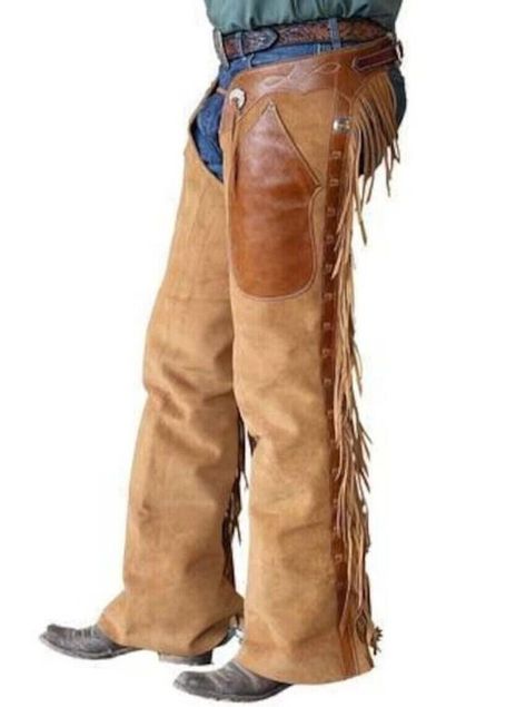 Elevate your Western style with these Native American Cowboy Buckskin Suede Leather Pants! 🤠🌵 Perfect for work or casual wear, these handmade chaps feature fringe accents and an adjustable waist for a comfortable fit. Available in sizes 28-48. #CowboyFashion #VintageStyle #LeatherPants #WesternWear #NativeAmerican #www.motogripgear.com #LeatherSuedeLeather #WranglerCowboyCut #MotoGrip #Travel #Chap #Winter #AdjustableWaist #Pakistan #Spring #Leather #Pants #Men #Brown #SlashPocket #Workwear... Native American Cowboy, Leather Pants Men, Cowboy Chaps, Cowboy Pants, American Cowboy, Wrangler Cowboy Cut, Cowboy Style, Pants Men, Western Style