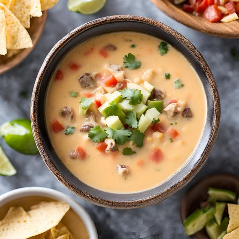 Chicken Queso Soup Recipe Queso Chicken Soup, Chicken Queso Soup, Queso Soup Recipe, Queso Soup, Chicken Queso, Hearty Chicken Soup, Queso Chicken, Leftovers Soup, Pre Cooked Chicken