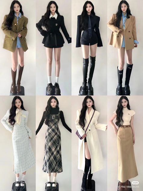 Korean Style Outfits Classy, Casual Outfits Edgy, Cute Classy Outfits, Douyin Outfits, Fancy Casual Outfits, Aesthetic Korean Outfits, Casual Elegant Outfits, Fit Dance, Outfit Photos