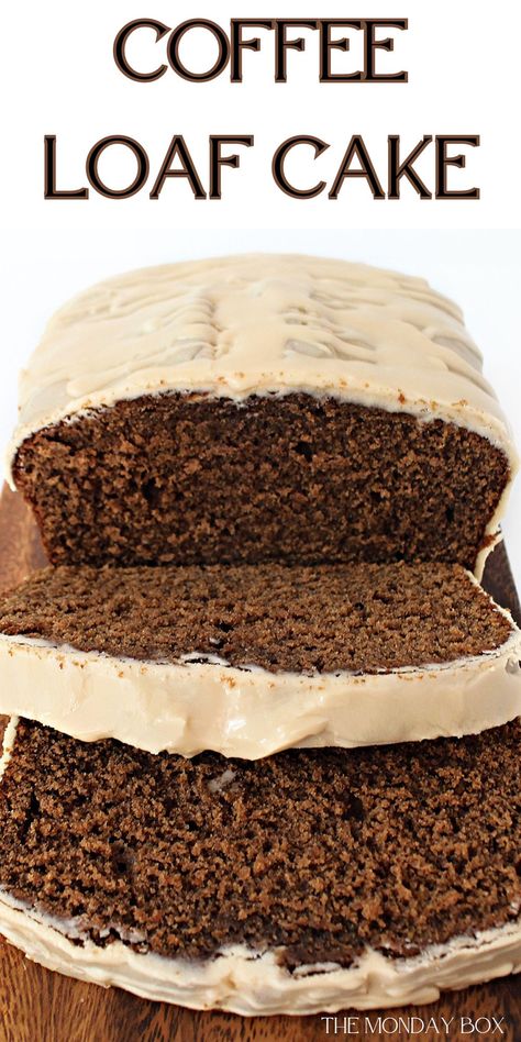 Sliced dark brown coffee loaf cake with coffee icing. Coffee Cake Made With Coffee, Molasses Loaf Cake, Harvest Loaf Cake, Chocolate Coffee Loaf Cake, Espresso Loaf Cake, Coffee Layer Cake Recipes, Coffee Bread Loaf, Winter Loaf Cake, Coffee Mocha Cake