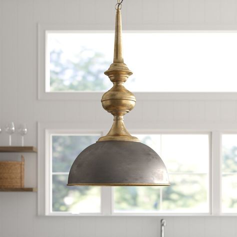 Alcott Hill® Makson 1 - Light Single Dome Pendant & Reviews | Wayfair Laundry Pendant Light, Georgian Lighting Interior Design, Brass Dome Pendant Light Kitchen, Seeded Glass Pendant Light, Kitchen Island Pendant Lights, French Country Lighting, Dome Pendant Light, Lampe Art Deco, Tuscany Villa