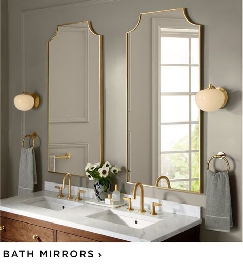 Heirloom-Quality Lighting, Hardware & More | Rejuvenation Double Frame Mirror, Large Mirror Double Vanity, Triple Mirrors On Wall, Large Vanity Mirror Master Bath, Bathroom Mirrors Double Vanity, Double Mirror Bathroom Vanity, Double Vanity Lighting Ideas, Double Vanity Mirror Ideas, Double Vanity Mirror