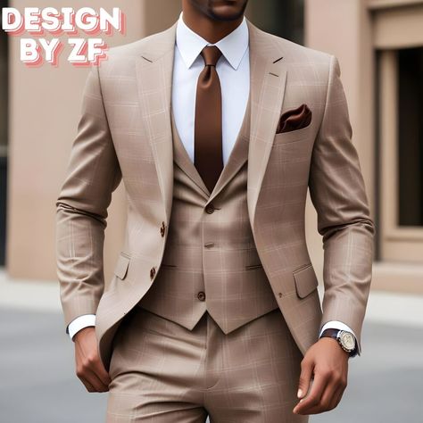 Coat Pant For Men Suits Wedding, Check Suits For Men, Coat Pant For Men, Suits Party Wear, Men Suits Wedding, Suits Groom, Mens Dress Outfits, Tan Suit, Formal Fashion