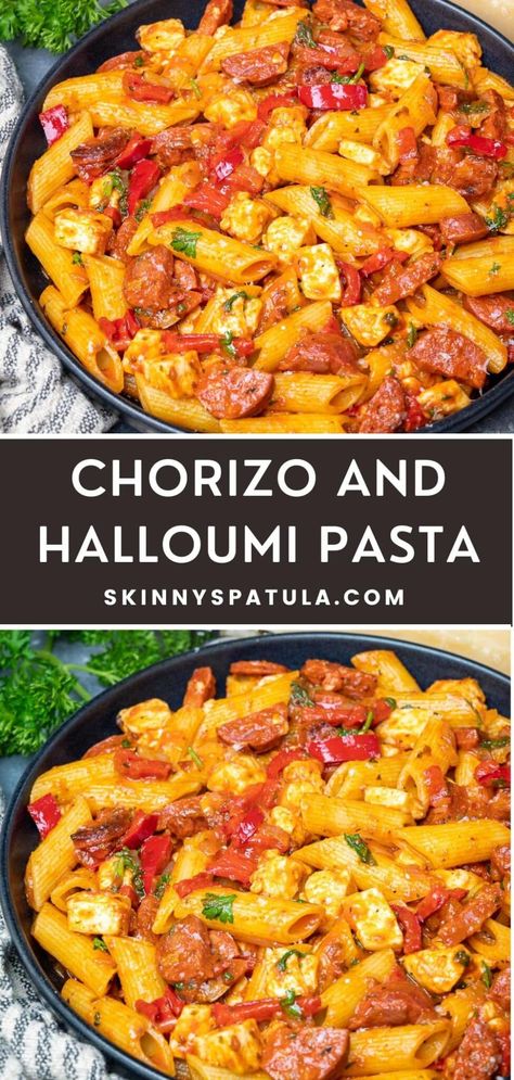 Halloumi Pasta, Simple Family Meals, Chorizo Recipes, Pasta Dinner Recipes, Health Dinner Recipes, Beautiful Weather, Main Meals, Pasta Dishes, Yummy Dinners