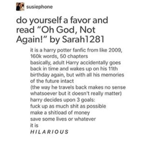 Oh God Not Again Harry Potter Fanfic, Fan Fiction Harry Potter, Oh God Not Again By Sarah1281, Harry Potter Time Travel Fanfiction, Harry Potter Ao3 Recs, Fanfic Recommendation Ao3, Harry Potter Ao3, Harry Potter Fic Recs, Harry Potter Fanfiction Ao3