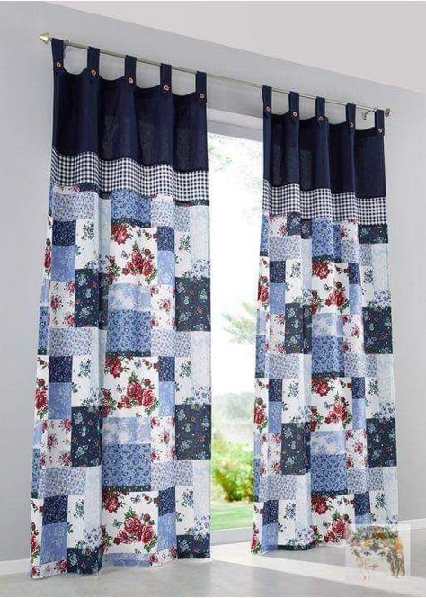 Quilted Curtains, Patchwork Curtains, Living Room Decor Curtains, Stylish Curtains, Home Curtains, Curtain Ideas, Curtain Patterns, Diy Curtains, Curtain Designs