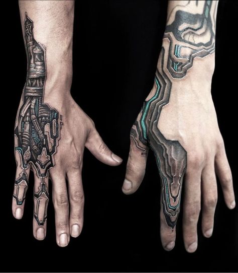 Bio Tech Tattoo, Mech Arm Tattoo, Robot Finger Tattoo, Steampunk Arm Sleeve Tattoo, Robot Hand Tattoo Design, Computer Tattoo Ideas For Men, Biomechanical Tattoo Hand, Terminator Hand Tattoo, Robot Tattoo Ideas