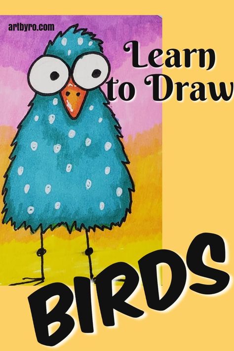 Draw A Bird Easy, Cartoon Bird Drawing, Drawings With Markers, Whimsical Art Drawings, Draw Outline, Draw A Bird, Funny Bird Pictures, Draw Birds, Drawings For Beginners