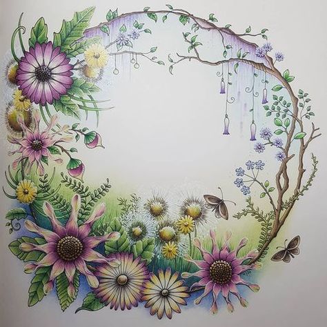 johanna basford world of flowers • Instagram World Of Flowers Finished Pages, Enchanted Forest Coloring Book Johanna Basford, Colouring Tips, Book Page Flowers, Basford Secret Garden, Colored Pencil Art Projects, Joanna Basford Coloring, Enchanted Forest Coloring Book, Colouring Inspiration