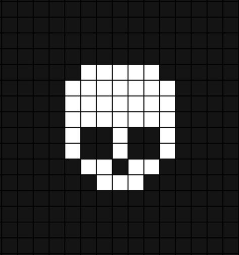 A small pixel art template of a clean white skull without its jaw attached. Easy Pixel Art Small Halloween, Rsr Pixel Art, Skull Pixel Art Grid, Pixel Halloween Art, Easy Crochet Tapestry, Easy Crochet Grid Pattern, Crochet Pixel Pattern Small Easy, Halloween Pixel Art Grid, Skull Without Jaw