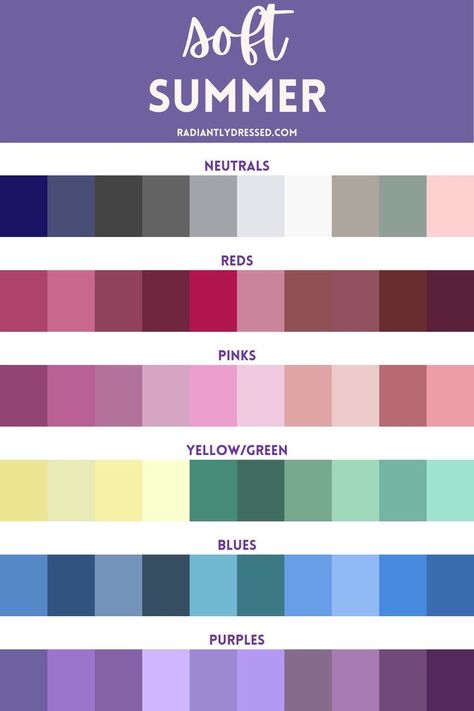 Summer Color Pallete Analysis, Types Of Summer Color Analysis, Summer Skin Tone Palette, Summer Season Pallete Colors, Summer Analysis Color Palette, Summer Clothing Palette, Summer Soft Color Palette, Created Colorful Soft Summer, Color Season Summer