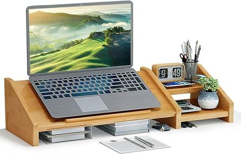 Laptop Desk Diy, Study At Home, Laptop Stand For Desk, Wooden Laptop Stand, Monitor Riser, Printer Stand, Computer Stand, Desktop Stand, Laptop Desk