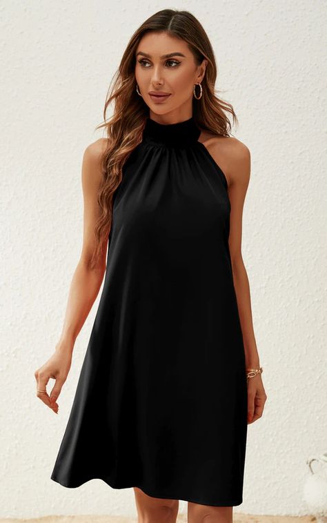 Halter Neck Tie Back Mini Dress In Black by FS Collection Nye Dress, Shoes For Leggings, Black Sleeveless Dress, City Break, Halterneck Dress, Romper With Skirt, Mini Dresses, Stunning Dresses, The Search