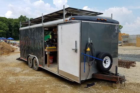 Enclosed Trailer Solar Power, Job Site Trailer Ideas, Work Trailer, Site Work, Electrician Services, Australian Road Trip, Trailer Storage, Solar Charge Controller, Enclosed Trailers