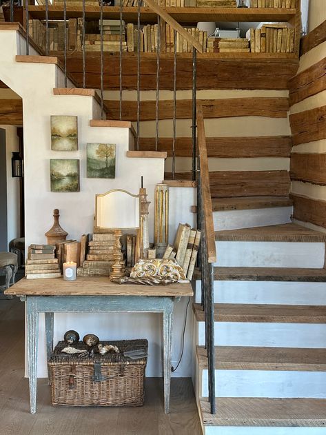 Patina Meadow log cabin entry way Amber Interiors Cabin, Log Cabin Entryway, Rustic Cabin Entryway, Patina Farm Guest House, Patina Meadow, Hand Hewn Log Cabin Interior, Rustic European, Patina Farm, Log Wall