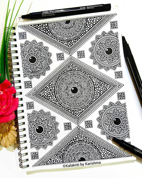 Karishma Srivastava | 🇮🇳 on Instagram: “I never keep a record of time spent on an artwork but this one took me a little longer than usual. I feel a bit exhausted as I didn't take…” Karishma Srivastava, Kalakriti Karishma, Patterns Doodle, Zantangle Art, Pen Art Work, Easy Mandala Drawing, Mandala Doodle, Boho Art Drawings, Art Sketches Doodles