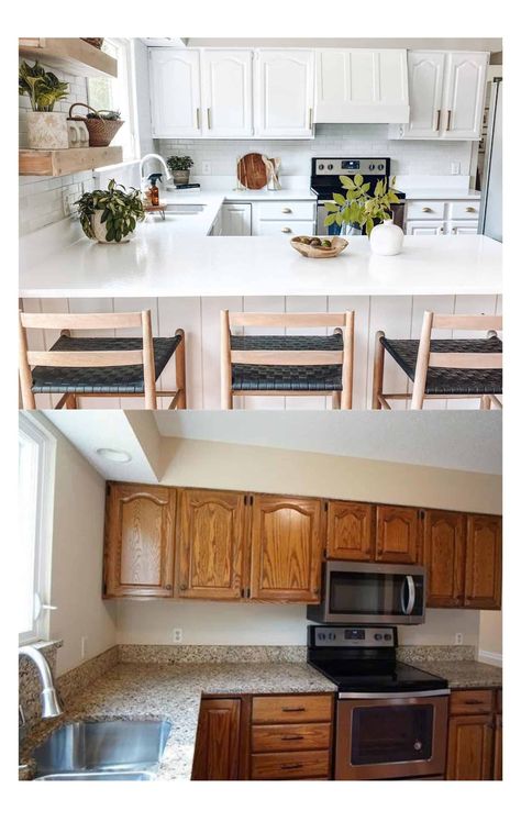 60s Kitchen Update, Timber Kitchen Renovation, Bulk Head Kitchen Ideas, Older Kitchen Remodel, Simple Kitchen Updates, Low Cost Kitchen Remodel, 90s Kitchen Update, Update Kitchen On A Budget, Kitchen Updates On A Budget