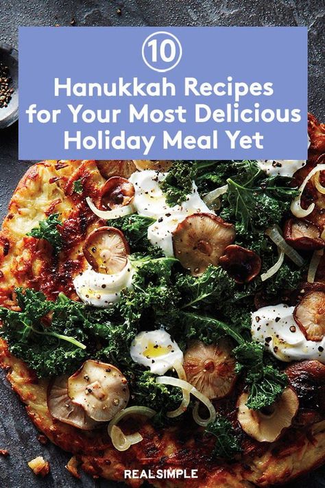 10 Hanukkah Recipes for Your Most Delicious Holiday Meal Yet | With eight days of celebrating, there's no shortage of tasty Hanukkah recipes to create a festive and delicious Hanukkah feast. From crispy latkes, deliciously tender brisket, matzo ball soup, and serve up sweet sufganiyot doughnuts, honey cakes, and gelt cookies. #realsimple #hanukkahfoods #hanukkah #hanukkahideas #holidayseason #holiday #hanukkahrecipes Hanukkah Brunch Ideas, Hanukkah Meal Ideas, Hanukkah Menu Ideas, Hannakah Theme Food, Hanukkah Dinner Party, Hanukkah Food Recipes, Hanukkah Recipes Dinners, Hanukkah Dinner Ideas, Hannukah Dinner Ideas