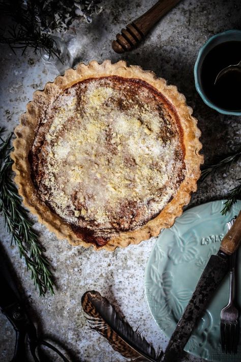 honey and rosemary shoofly pie from four and twenty blackbirds pie book - twigg studios Cooking Deserts, Decadent Pies, Winter Sweets, Twigg Studios, Four And Twenty Blackbirds, Shoofly Pie, Dessert Treats, Liquid Food, Sweet Pies