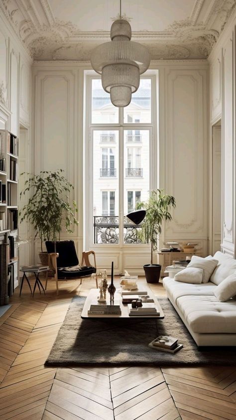 Art Deco Scandinavian Interior, Hausmann Interior, French Apartment Interior, Home Color Schemes, Paris Apartment Interiors, French Cottage Living Room, Home Modern Decor, Home Lighting Ideas, Parisian Living Room