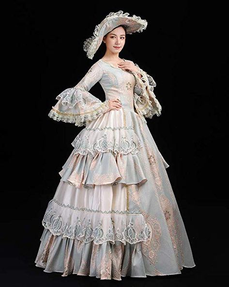 Amazon.com: Womens Royal Vintage Medieval Dresses Lady Gothic Victorian Dress Fancy Masquerade Dress (XS, Rococo2): Clothing Champagne Ball Gown, Gothic Victorian Dresses, Antoinette Dress, Pink Ball Gown, Satin Ball Gown, Princess Prom Dresses, Blue Ball Gowns, Amazing Dresses, Womens Prom Dresses