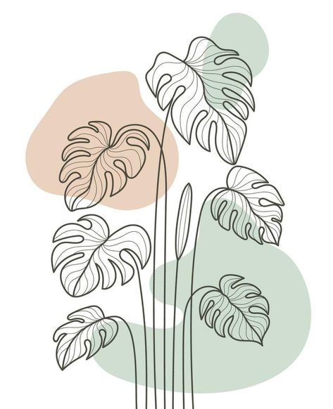 Hand Drawn Flat Design Simple Flower and Tropical Monstera Plant Outline Monstera Drawn Simple, Monstera Plant Outline, Monstera Plant Drawing, Plant Outline, Simple Flower Drawing, Aesthetic Prints, Wall Drawing, Monstera Leaves, Leaves Vector