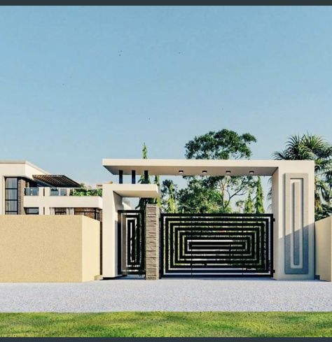 Small Boundary Wall Design Exterior, Entrance Gates Design Architecture Unique, Contemporary Gate Design Modern, Compound Wall Design Architecture, Main Gate Pillar Design, Boundary Wall Design Exterior, Compound Wall Gate Design, Modern Main Gate Designs, Gate Entrance