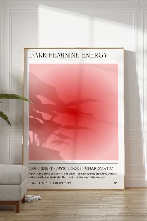 Beautiful Dark Feminine Energy Set of 2 Posters from Our Divine Feminine Collection. The first print features a red gradient aura capturing the energy of the dark feminine along with the main attributes and the descriptive essence of the dark femme. The second poster features printed red kisses. Adorn your walls with this beautiful red print set and attract the captivating and enigmatic energy of the dark femme on a daily basis. Light Feminine Energy, The Dark Feminine, Y2k Poster, Dark Feminine Energy, Aura Print, Red Aura, Light Feminine, Y2k Posters, Aura Poster