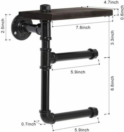 "Buy the Black Wall-Mounted Double Toilet Paper Holder with Wooden Shelf at Michaels. This pipe toilet paper holder rack has super bar arms that can hold your towels or other items. It is very versatile and multi-function to use in bathroom, bedroom, kitchen, cabinet, wardrobe, barn, heavy cellar doors, patio, garden and so on This pipe toilet paper holder rack has super bar arms that can hold your towels or other items. It is very versatile and multi-function to use in bathroom, bedroom, kitche Washroom Black, Pipe Toilet Paper Holder, Wood Toilet Paper Holder, Toilet Paper Holder Wall Mount, Cellar Doors, Vintage Toilet, Toilet Paper Holder Wall, Wall Mount Toilet, Rustic Wooden Shelves