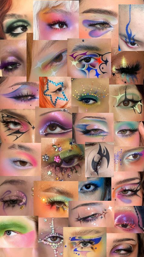 Graphic Eye Makeup Looks, Jules Eyeliner, Abstract Eyeshadow, Funky Makeup Creative, Eyeshadow Graphic, Maximalist Makeup, Whimsigoth Makeup, Graphic Eyeshadow, Planet Makeup