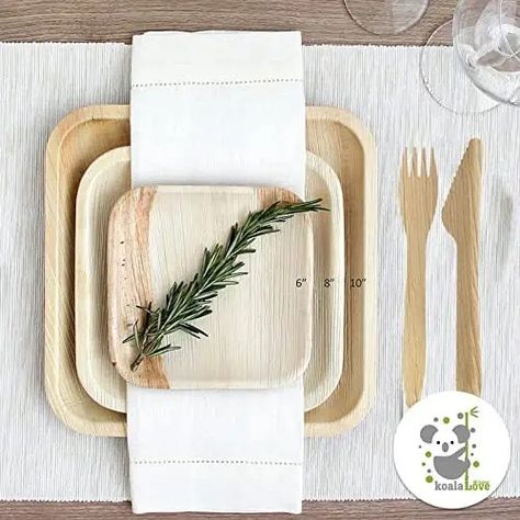 Bamboo Plates Wedding, Palm Leaf Plates Wedding, Palm Leaf Plates, Bamboo Plates, Eco Wedding, Dinner Table Setting, Wedding Plates, Wedding Place Settings, Leaf Plates