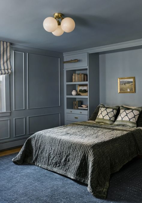 11 Best Moody and Romantic Bedroom Paint Colors | Our Aesthetic Abode Can Courtland Blue, Romantic Bedroom Colors Paint, Masculine Bedroom Paint Colors, Sherwin Williams French Moire, Moody Bedroom Paint, Romantic Bedroom Paint Colors, Color Drenching Bedroom, Van Courtland Blue, Bedroom Primary