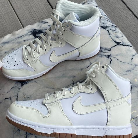 Nike Dunk High, Brand New! Never Worn! Very In Style And Limited. White And Light Tan/Cream Air Max 90 Blue, Nike Dunks High, Air Max 270 Women, Nike Airmax 270, Nike Vapormax Plus, Hidden Wedge Sneakers, Nike Air Max 200, Nike Sb Zoom, White Casual Shoes