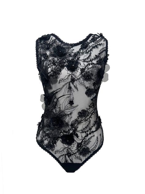 Amber Black 3D Flower Embroidered Bodysuit Embroidered Bodysuit, Embroidered Tulle, Cover Style, Designer Lingerie, 3d Flowers, Black Bra, Beautiful Lingerie, Bridal Designs, Mens Jewelry Bracelet