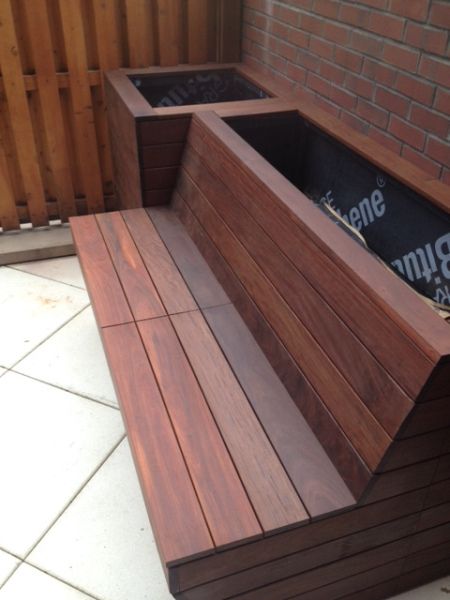 Ipe Planter and Storage Bench | Justin Ebersole's Portfolio Patio Benches Seating, Deck Bench Seating, Garden Storage Bench, Deck Bench, Outdoor Bench Seating, Deck Seating, Planter Bench, Outdoor Storage Bench, Patio Benches