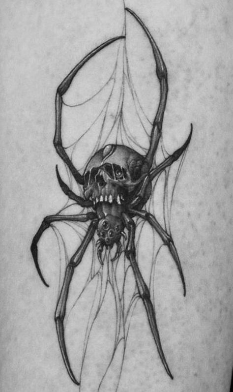 Tato Grunge, Gotik Tattoo, Skull Spider, Grunge Tattoo, Scary Tattoos, Skull Art Drawing, Spider Tattoo, Creepy Tattoos, Tattoo Style Drawings