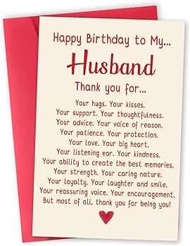 Amazon.com : Romantic Birthday Card Gift for Husband, Unique Husband Birthday Card from Wife, Thank You Husband Bday Card, Happy Birthday To My Husband : Office Products Speech For My Husband Birthday, Thank You To Husband, Cards Cake, Birthday Wishes For Your Husband, Bday Card For Husband, Birthday Message For My Husband, Happy Birthday My Husband Love You, My Husband Birthday Wishes, Happy Birthday For Husband Quotes