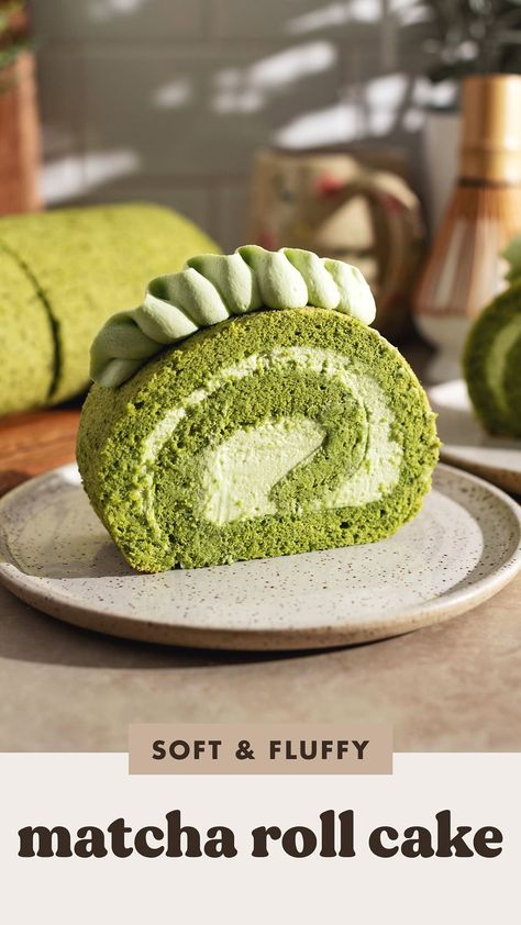 This matcha roll cake is made with a soft and fluffy matcha cake sheet that never rips when rolled and filled with matcha whipped cream for double the matcha green tea flavour. #matcha #swissroll #rollcake | teakandthyme.com Matcha Roll Cake Aesthetic, Matcha Roll Cake Recipe, Matcha Whipped Cream, Matcha Cake Roll, Matcha Swiss Roll, Matcha Roll Cake, Cake Sheet, Matcha Cake, Thyme Recipes