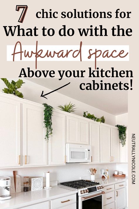 Empty Space Above Kitchen Cabinets, Decorate Above Kitchen Cabinets, Above Cabinet Decor Kitchen, Top Of Cabinet Decor, Decorating Above Kitchen Cabinets Ideas, Above Cabinet Decor, Space Above Kitchen Cabinets, Cupboard Decor, Top Of Kitchen Cabinets