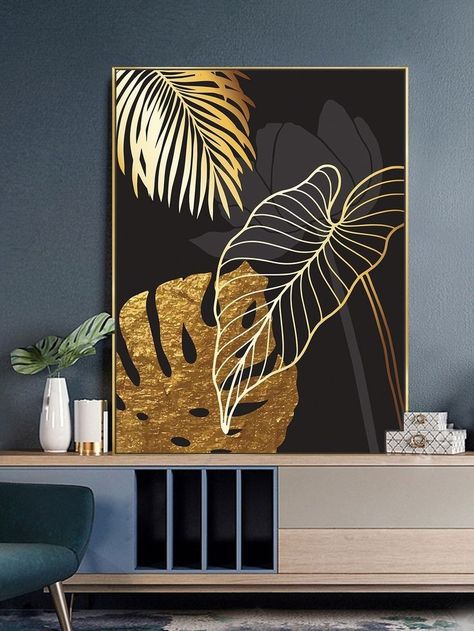 Tropical Leaf Pattern, Gold Art Painting, Soyut Sanat Tabloları, Abstract Art Painting Diy, Textured Canvas Art, Simple Acrylic Paintings, Tropical Art, Tropical Leaf, Painted Leaves