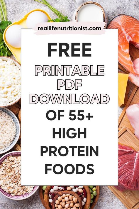 Check out this high protein foods list that's healthy and comes with calories to help you build muscle. This printable guide includes tips on how to eat more protein and features a variety of high protein foods. Use our high protein list of foods to find foods with protein that have lots of protein. These are the best ideas for boosting your protein intake. High Protein List, Foods With Protein, Protein List, Protein Guide, Eat More Protein, High Protein Foods List, Protein Foods List, High Protein Recipes Dinner, High Protein Foods