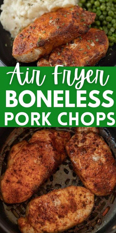 Easy Air Fryer Pork Chops, Air Fryer Recipes Pork Chops, Air Fryer Boneless Pork Chops, Pork Loin Chops Recipes, Air Fry Pork Chops, Cooking Boneless Pork Chops, Air Fryer Recipes Pork, Bone In Pork Chops, Boneless Pork Chop Recipes