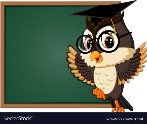 Owl teacher at blackboard Royalty Free Vector Image School Powerpoint Templates, Owl Teacher, Cute Panda Drawing, School Board Decoration, Panda Drawing, Owl Artwork, Teacher Clipart, Disney Background, Boy Cards